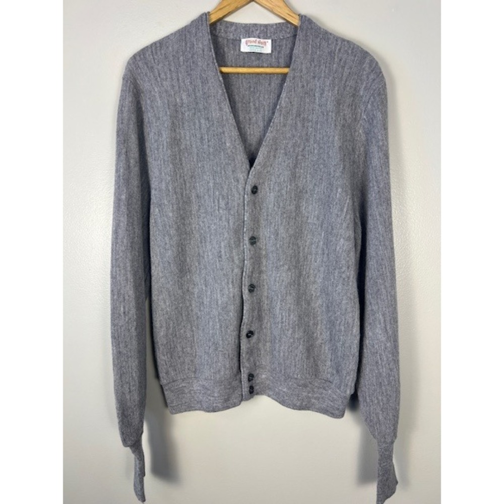 Vintage Grand Slam 100% Wool Munsingwear Cardigan Sweater‎ Large Gray Button Up